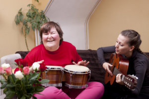 disabled young woman playing musical instruments